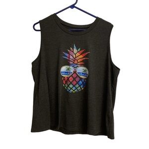 Grey Sleeveless Top with Colorful Pineapple Design